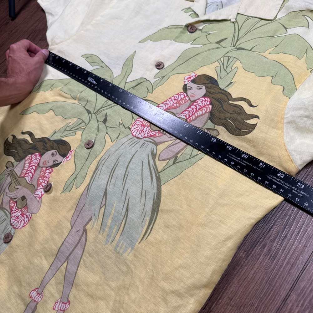 Tommy Bahama Linen Camp Shirt Men M Cream Hula Girl Ukulele Tropical Resort Loop - Picture 5 of 8